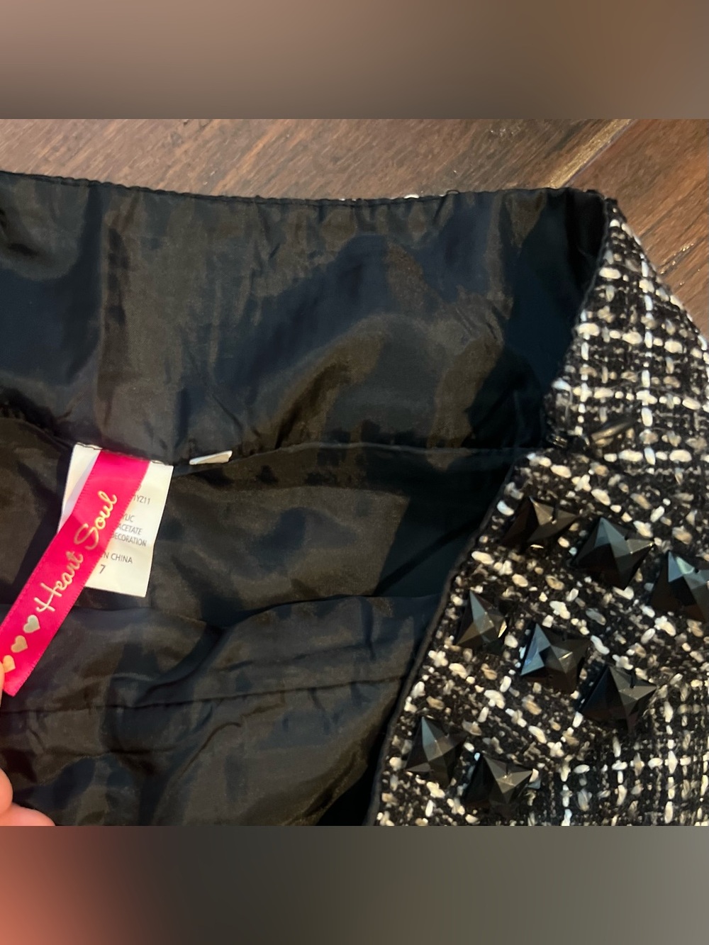 Black & White Tweed Pencil Mini Skirt with Stud Detail - Picture 2 of 5